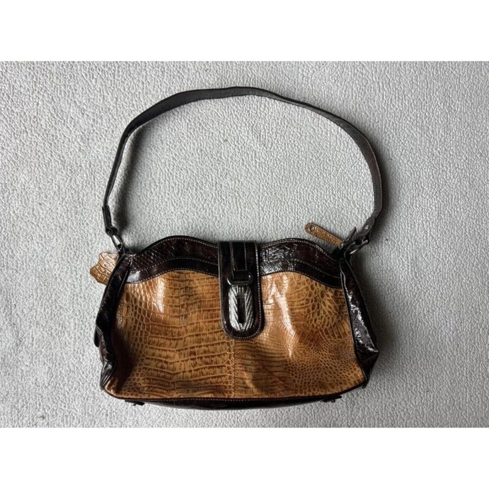 MC Brown & Tan Croc Embossed Leather Shoulder Bag Purse & Wallet